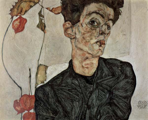 Egon Schiele Self-Portrait with Chinese Lantern Fruit